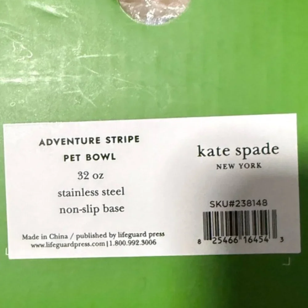 Kate Spade‎ Stainless Steel Striped Dog Bowl | 32 oz. | Brand NEW